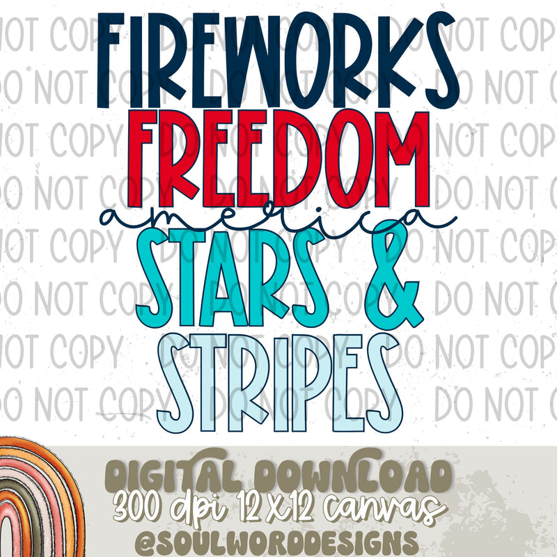 Fireworks Freedom Stars Stripes America - DIGITAL DOWNLOAD