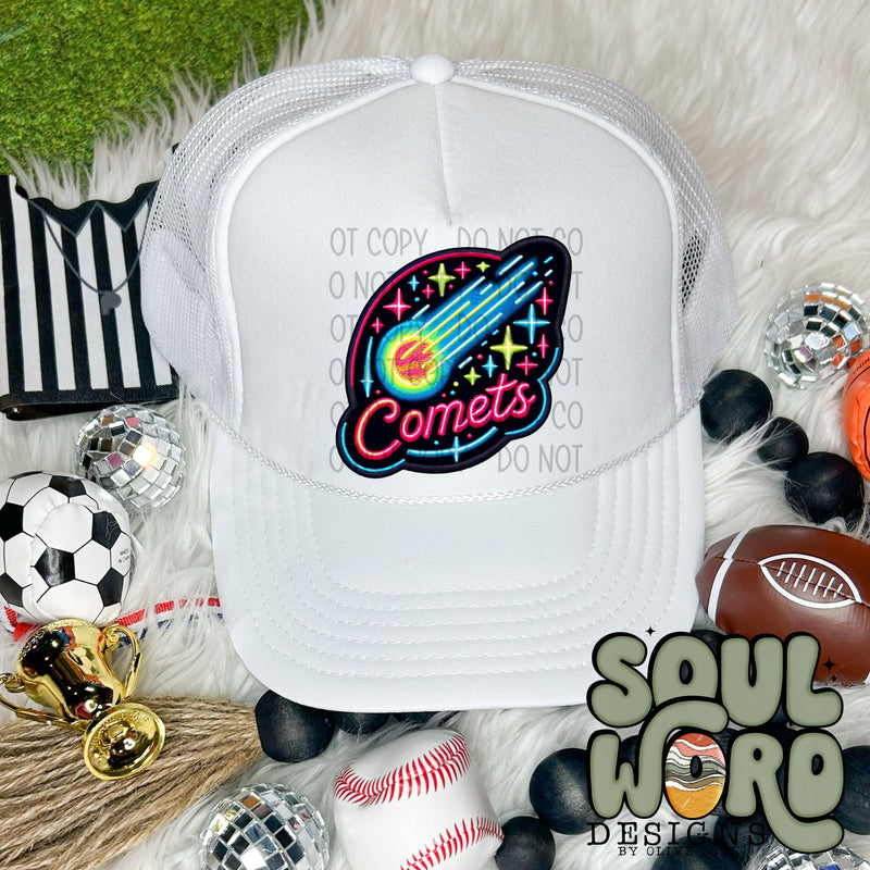 Neon Hat Patch Faux Embroidered Comets Mascot - DIGITAL DOWNLOAD
