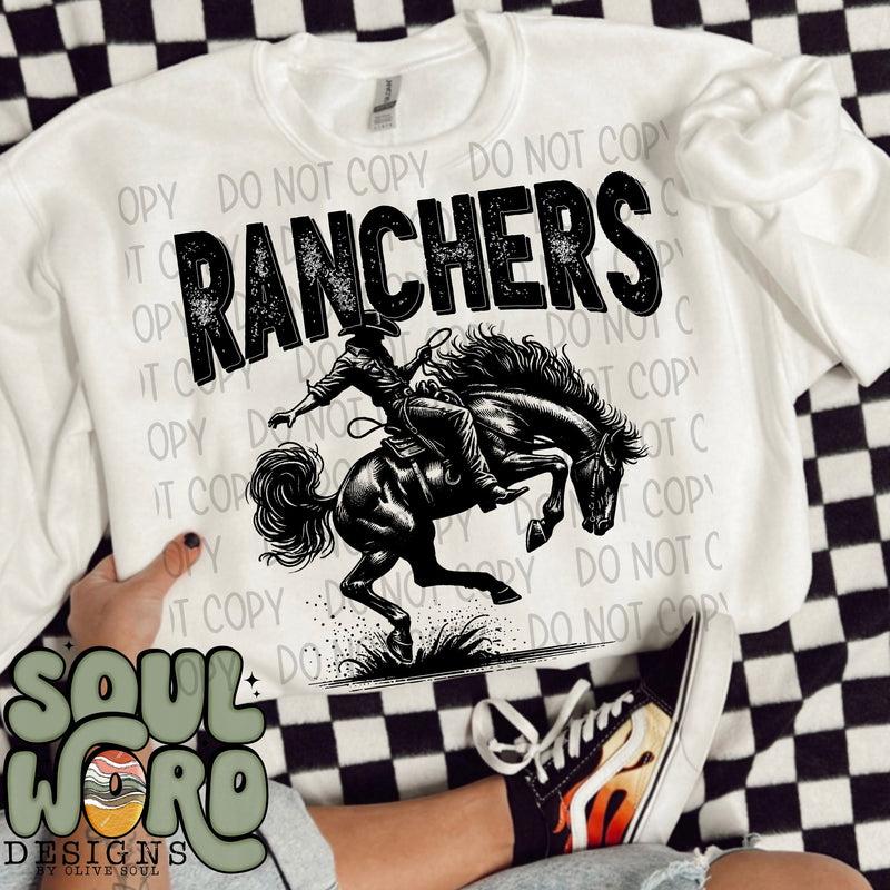 Ranchers Cowboy Mascot Black & White - DIGITAL DOWNLOAD