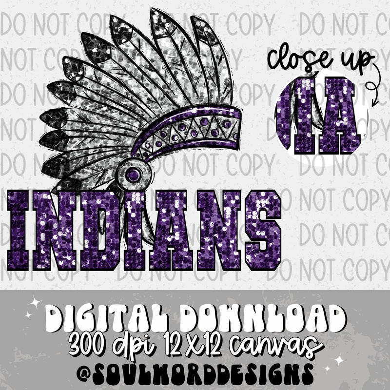 Indians Head Dress Sequin Mascot - DIGITAL DOWNLOAD