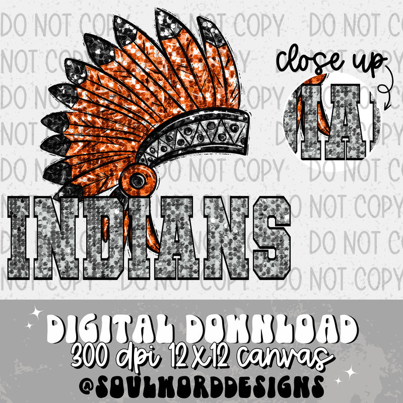 Indians Head Dress Sequin Mascot - DIGITAL DOWNLOAD