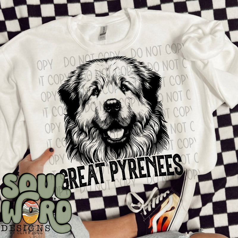 Great Pyrenees Dog Portrait Single Color - DIGITAL DOWNLOAD