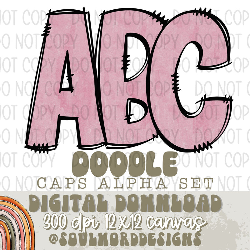 Pinky Doodle Caps Alpha Set - DIGITAL DOWNLOAD
