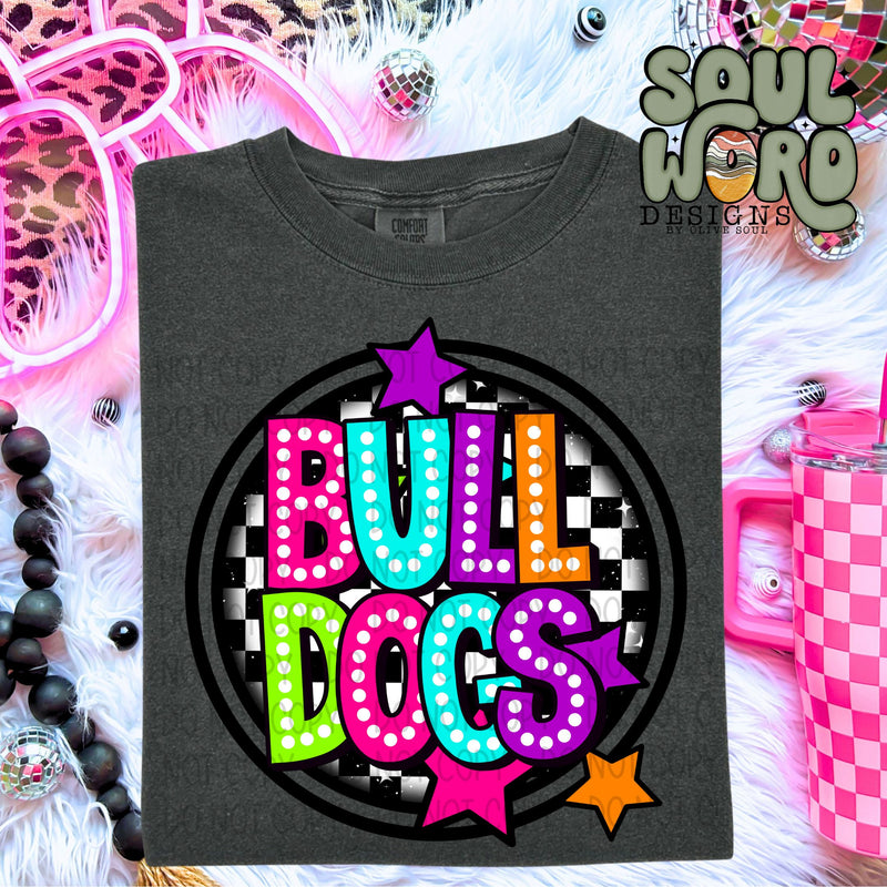 Bulldogs Neon Marquee Checker Circle Mascot  - DIGITAL DOWNLOAD