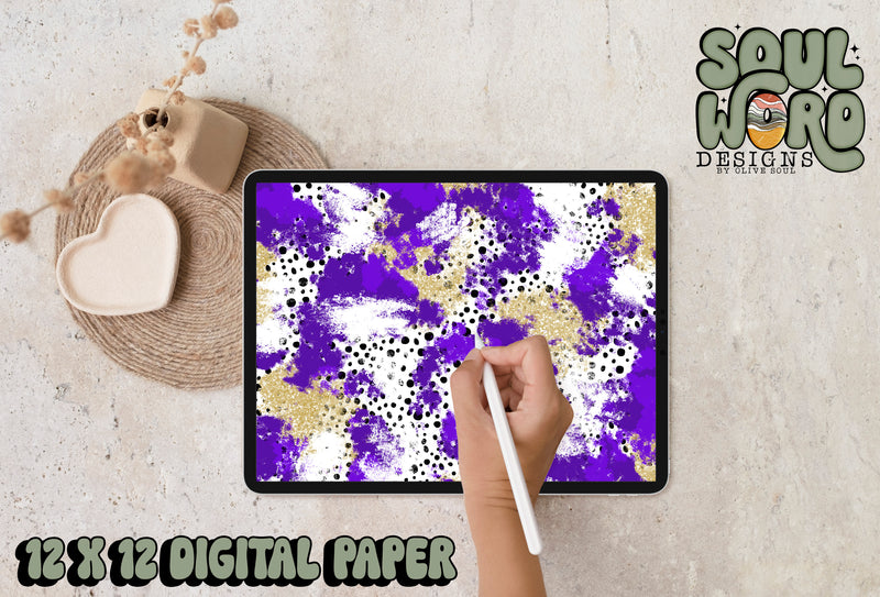 Purple Gold Dalmatian Mashup-12x12 Digital Paper Design - DIGITAL DOWNLOAD