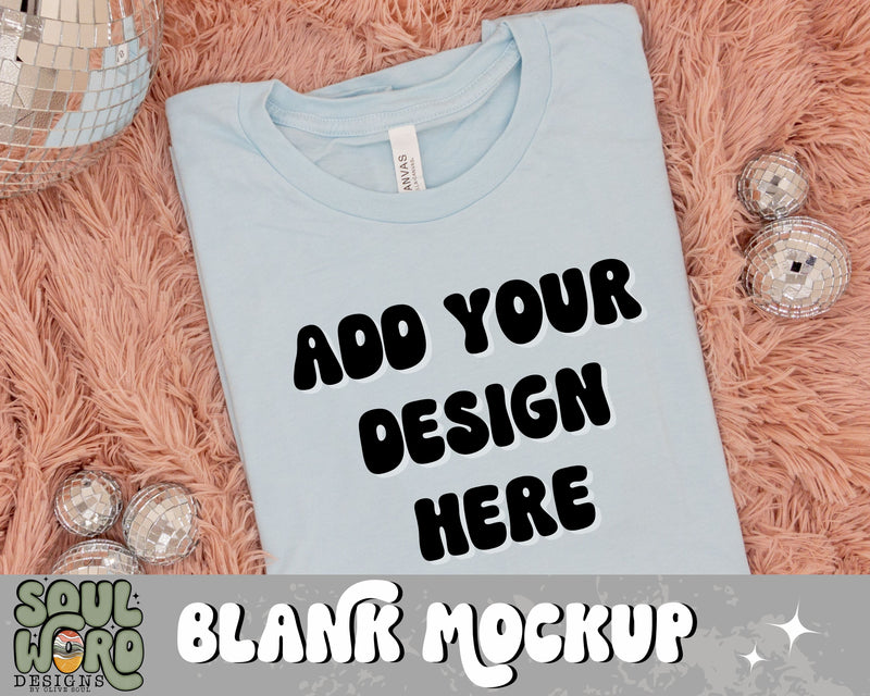 Bella Canvas Light Blue Pink Disco Folded Flat Lay Mockup - DIGITAL DOWNLOAD