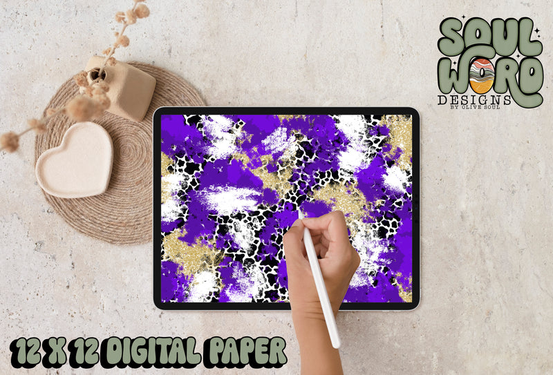 Purple Gold Spots Mashup-12x12 Digital Paper Design - DIGITAL DOWNLOAD