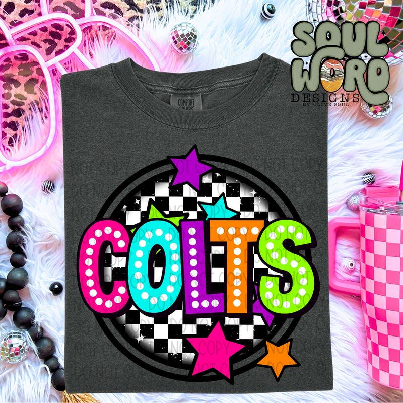 Colts Neon Marquee Checker Circle Mascot  - DIGITAL DOWNLOAD