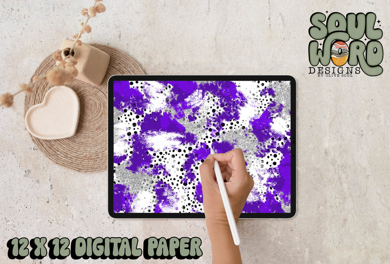 Purple Silver Dalmatian Mashup-12x12 Digital Paper Design - DIGITAL DOWNLOAD