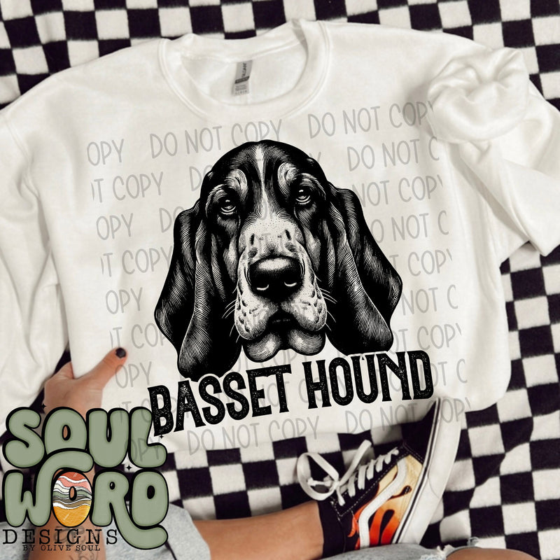 Basset Hound Dog Portrait Single Color - DIGITAL DOWNLOAD