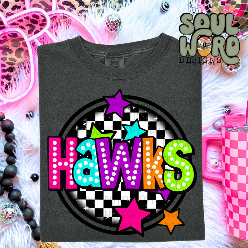 Hawks Neon Marquee Checker Circle Mascot  - DIGITAL DOWNLOAD