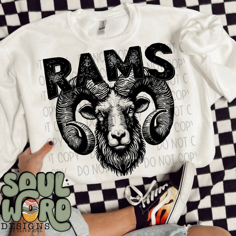 Rams Mascot Black & White - DIGITAL DOWNLOAD