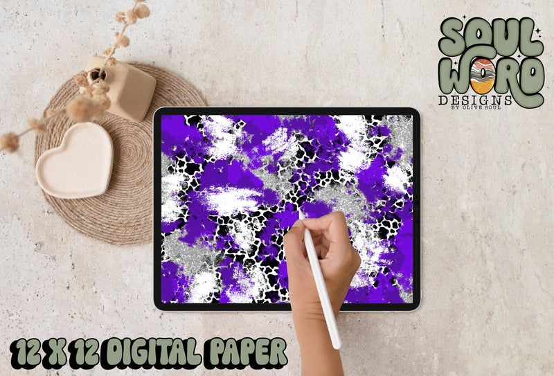 Purple Silver Spots Mashup-12x12 Digital Paper Design - DIGITAL DOWNLOAD