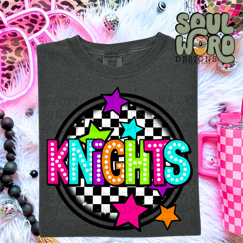 Knights Neon Marquee Checker Circle Mascot  - DIGITAL DOWNLOAD