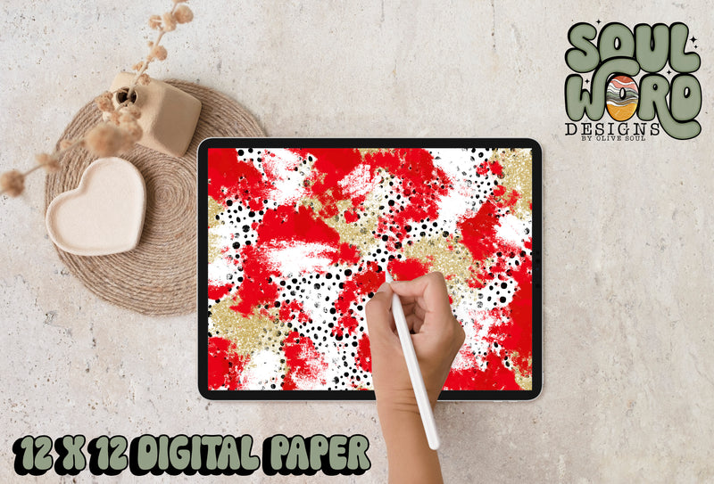 Red Gold Dalmatian Mashup-12x12 Digital Paper Design - DIGITAL DOWNLOAD