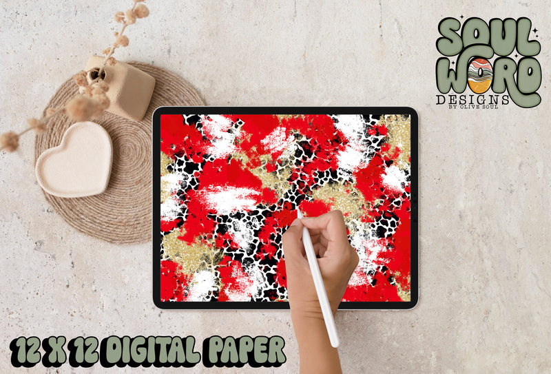 Red Gold Spots Mashup-12x12 Digital Paper Design - DIGITAL DOWNLOAD