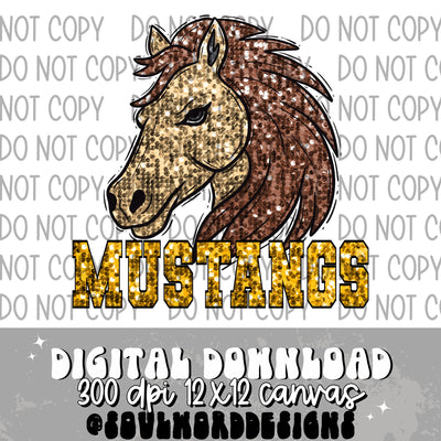 Tan Mustangs Sequin Mascot - DIGITAL DOWNLOAD