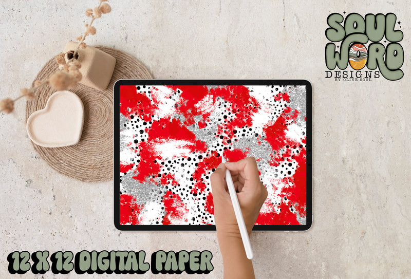 Red Silver Dalmatian Mashup-12x12 Digital Paper Design - DIGITAL DOWNLOAD