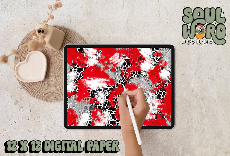 Red Silver Spots Mashup-12x12 Digital Paper Design - DIGITAL DOWNLOAD