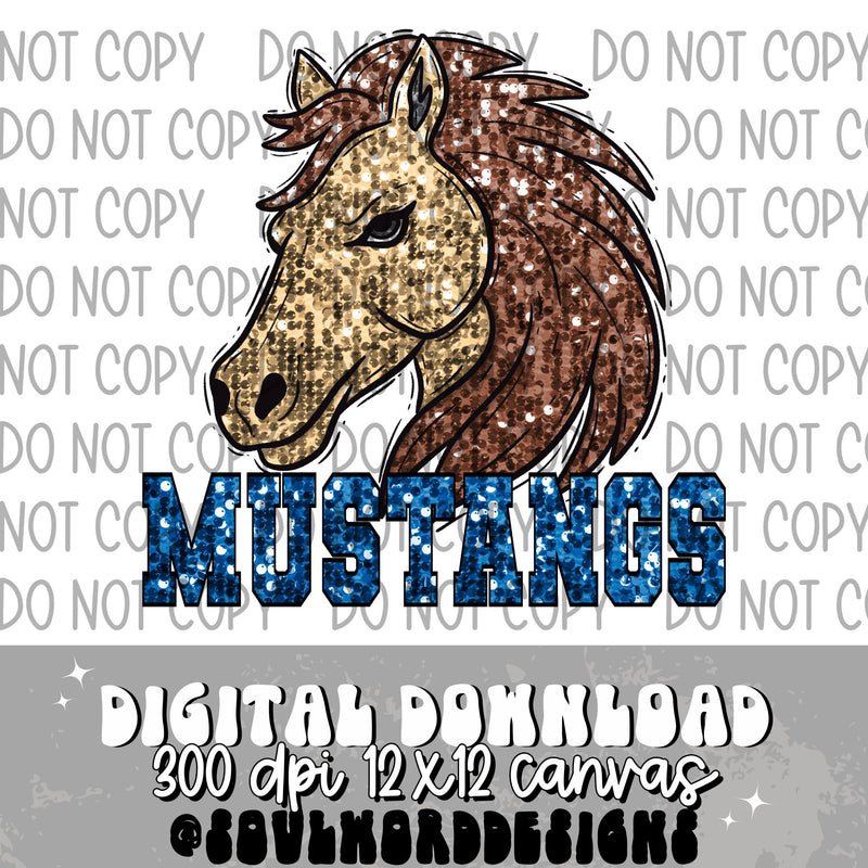 Tan Mustangs Sequin Mascot - DIGITAL DOWNLOAD