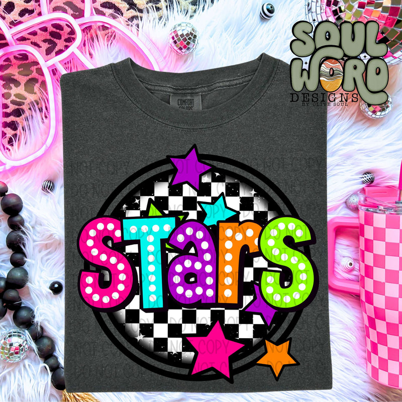 Stars Neon Marquee Checker Circle Mascot  - DIGITAL DOWNLOAD