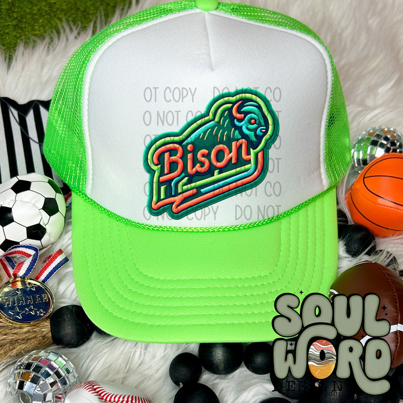 Neon Hat Patch Faux Embroidered Bison Mascot - DIGITAL DOWNLOAD