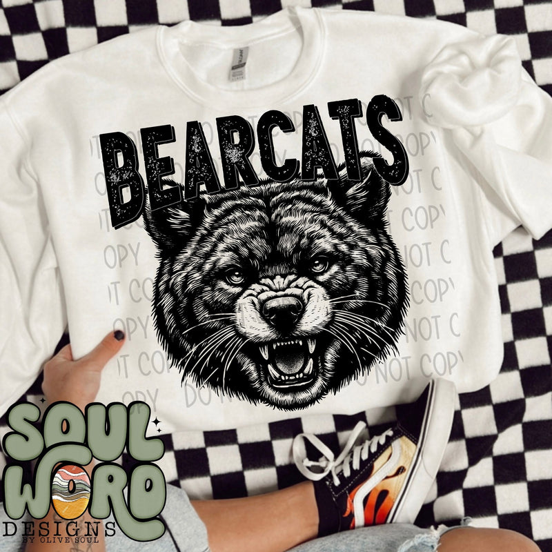 Bearcats Mascot Black & White - DIGITAL DOWNLOAD