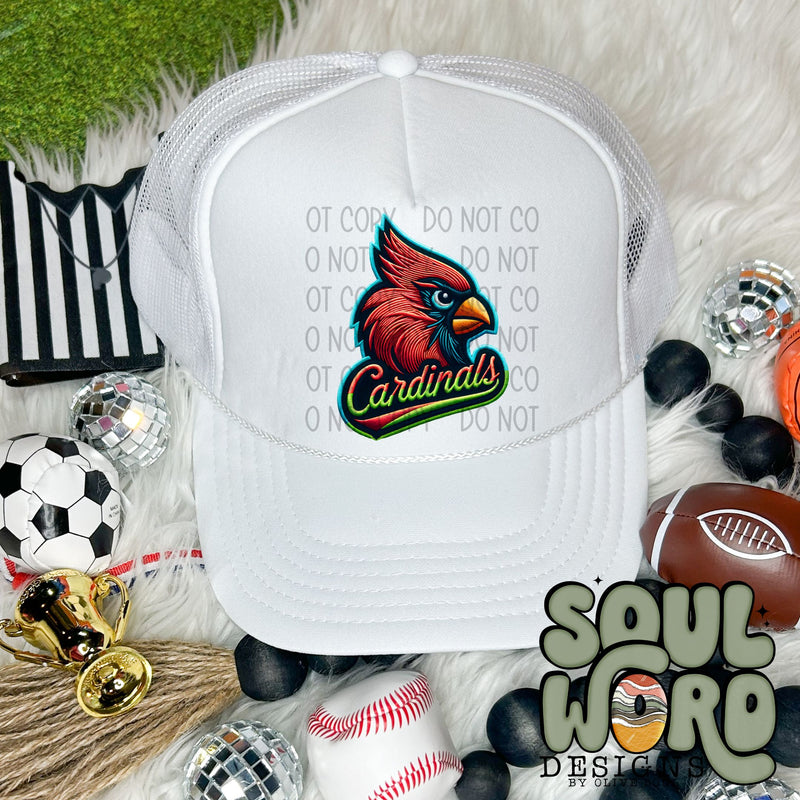 Neon Hat Patch Faux Embroidered Cardinals Mascot - DIGITAL DOWNLOAD