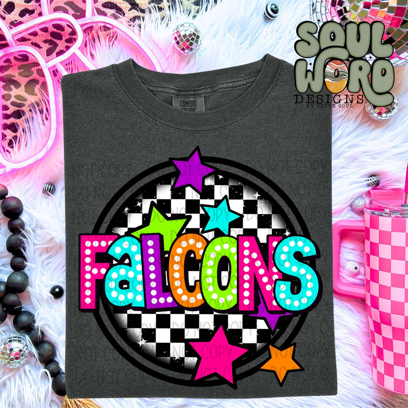 Falcons Neon Marquee Checker Circle Mascot  - DIGITAL DOWNLOAD