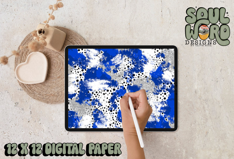 Royal Blue Silver Dalmatian Mashup-12x12 Digital Paper Design - DIGITAL DOWNLOAD