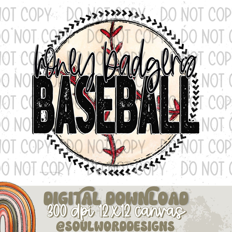 Honey Badger Baseball Circle Mascot - DIGITAL DOWNLOAD