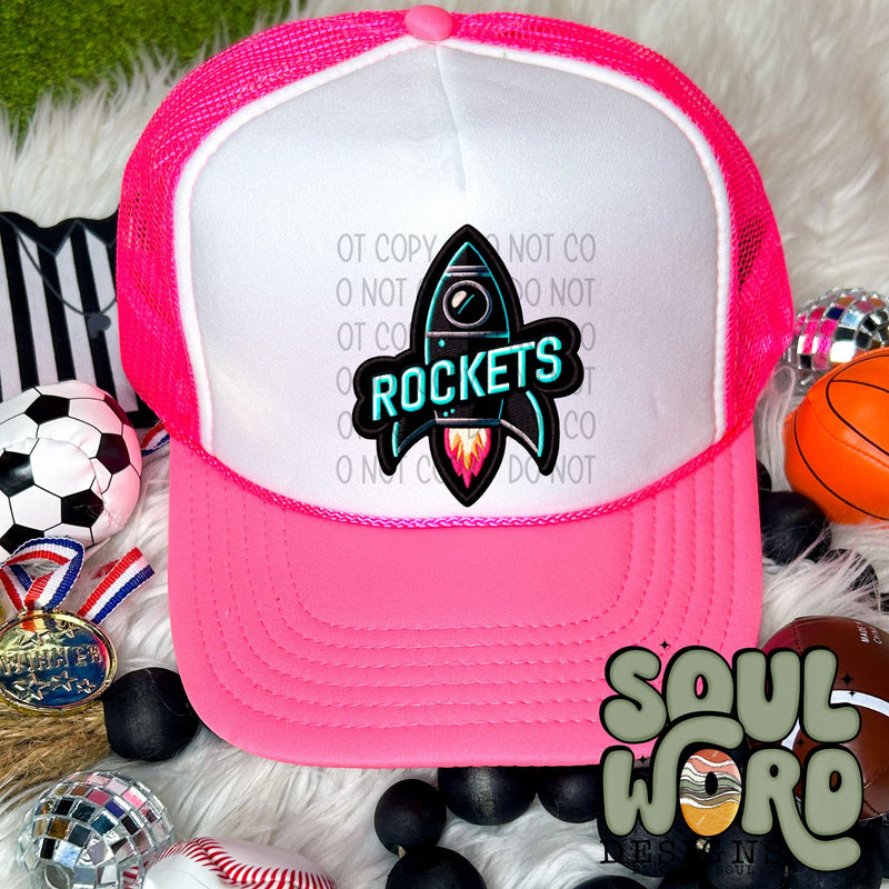 Neon Hat Patch Faux Embroidered Rockets Mascot - DIGITAL DOWNLOAD