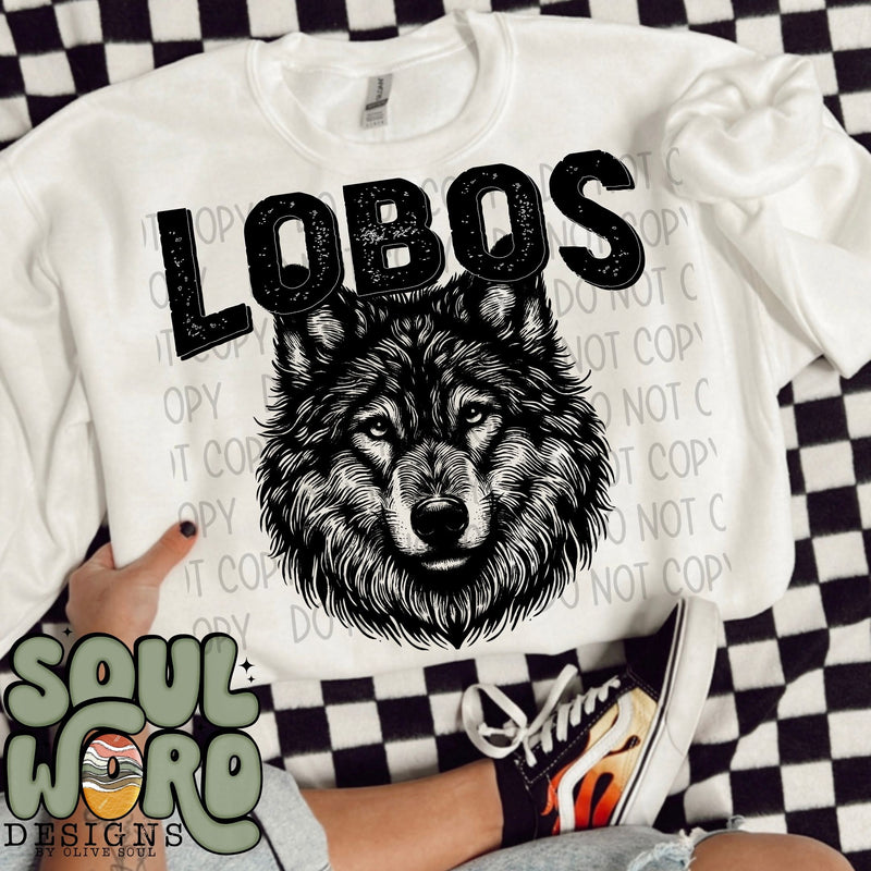 Lobos Mascot Black & White - DIGITAL DOWNLOAD