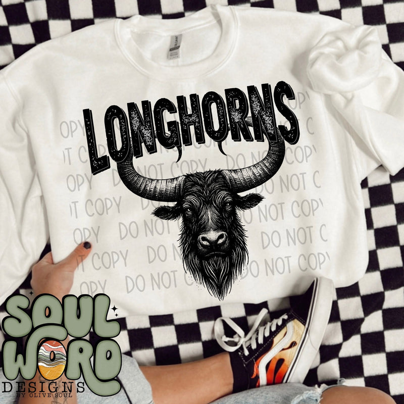 Longhorns Mascot Black & White - DIGITAL DOWNLOAD
