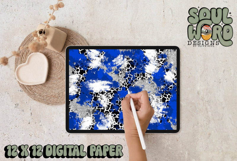 Royal Blue Silver Spots Mashup-12x12 Digital Paper Design - DIGITAL DOWNLOAD