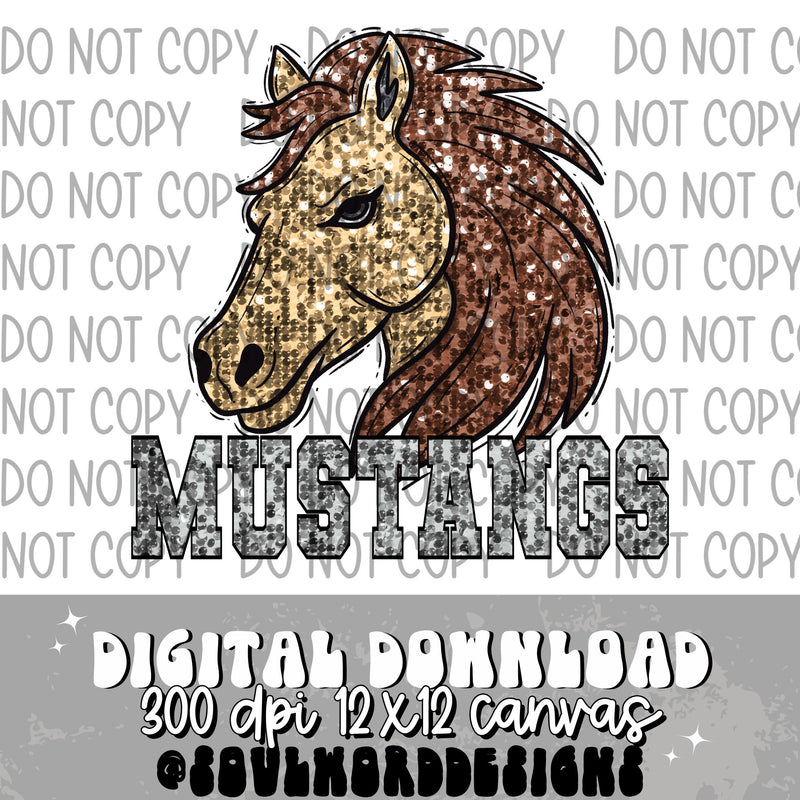 Tan Mustangs Sequin Mascot - DIGITAL DOWNLOAD