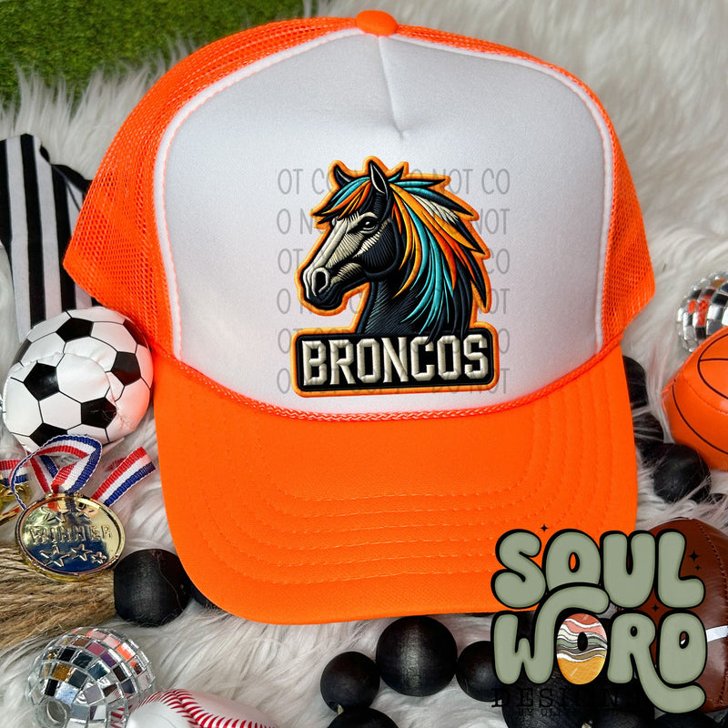 Neon Hat Patch Faux Embroidered Broncos Mascot - DIGITAL DOWNLOAD