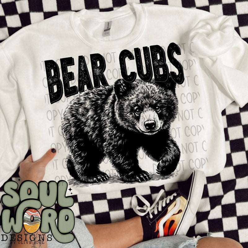 Bear Cubs Mascot Black & White - DIGITAL DOWNLOAD