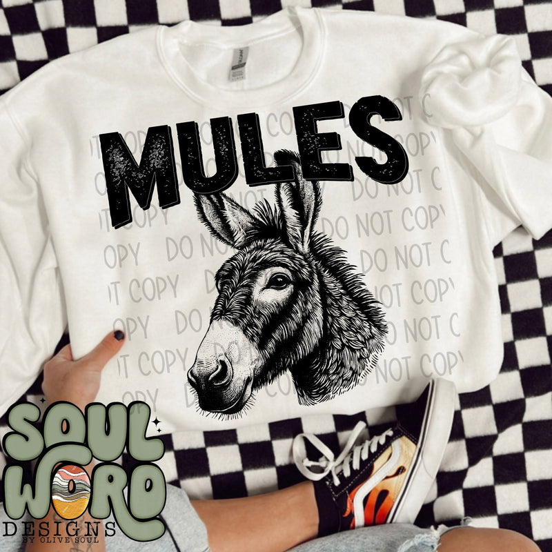 Mules Mascot Black & White - DIGITAL DOWNLOAD
