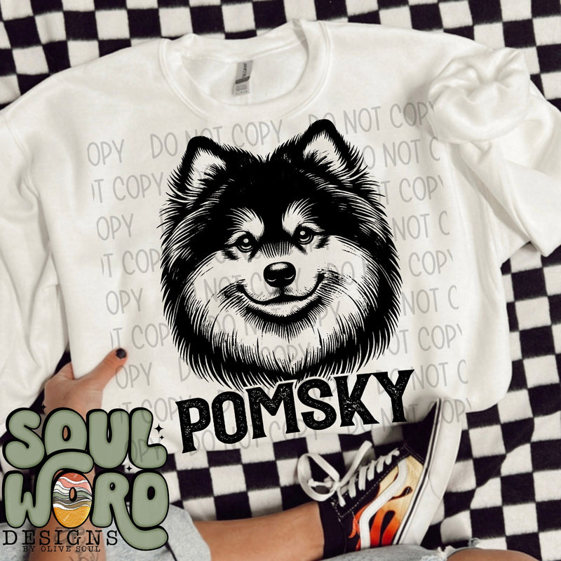 Pomsky Dog Portrait Single Color - DIGITAL DOWNLOAD