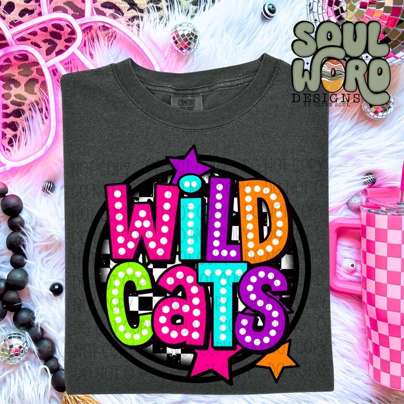 Wildcats Neon Marquee Checker Circle Mascot  - DIGITAL DOWNLOAD