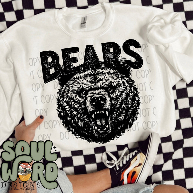 Bears Mascot Black & White - DIGITAL DOWNLOAD