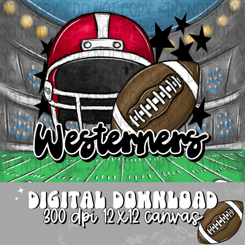 Westerners Football Helmet Red Black - DIGITAL DOWNLOAD