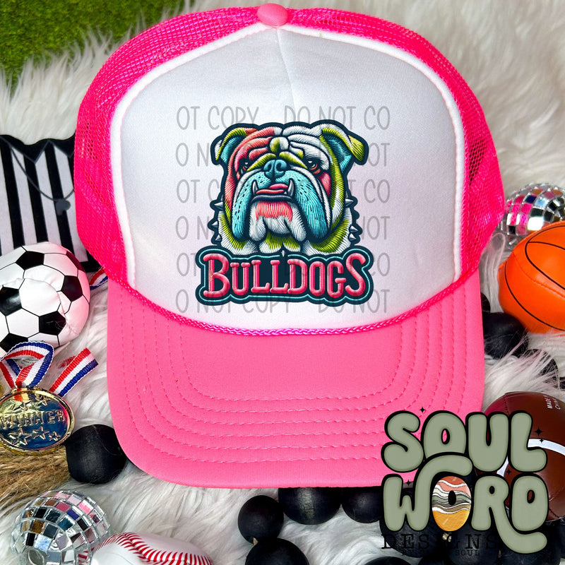 Neon Hat Patch Faux Embroidered Bulldogs Mascot- DIGITAL DOWNLOAD