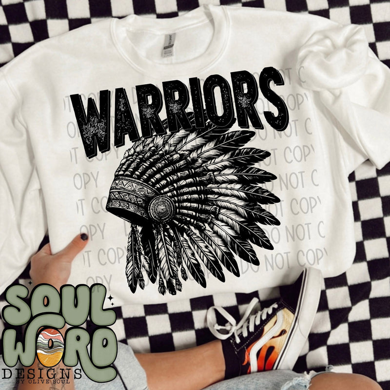 Warriors Head Dress Mascot Black & White - DIGITAL DOWNLOAD