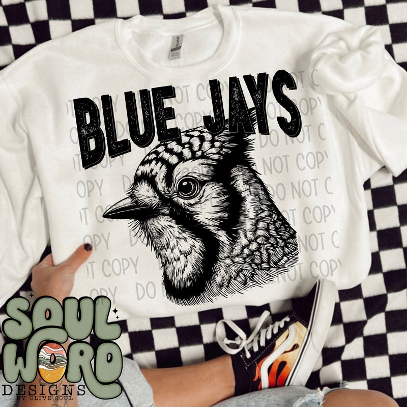 Blue Jays (2 words) Mascot Black & White - DIGITAL DOWNLOAD