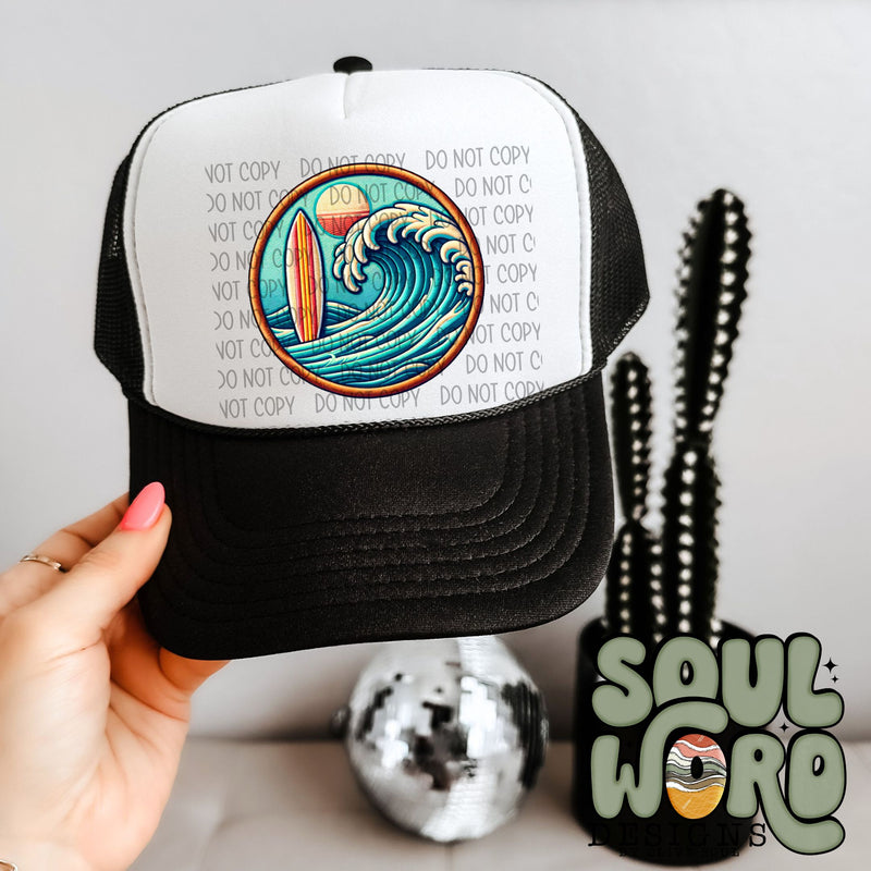 Retro Surf Circle Faux Embroidered Patch - DIGITAL DOWNLOAD