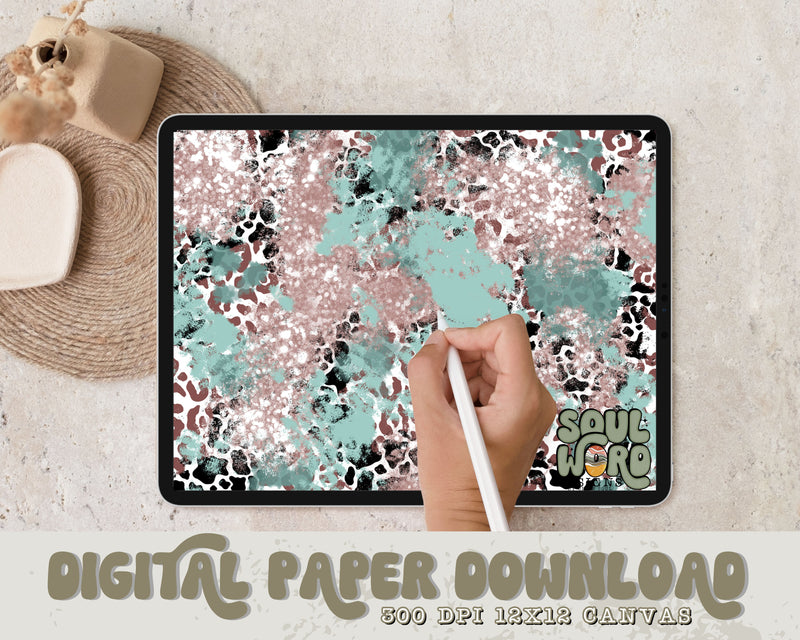 Western Muted Turquoise Mashup 12x12 Digital Paper Design - DIGITAL DOWNLOAD