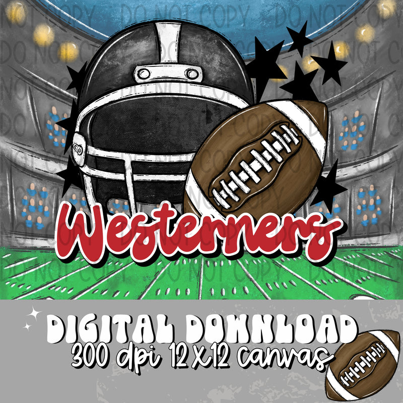 Westerners Football Helmet Black Red - DIGITAL DOWNLOAD