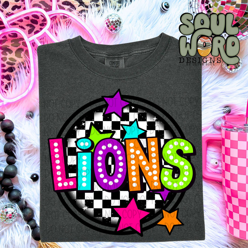 Lions Neon Marquee Checker Circle Mascot  - DIGITAL DOWNLOAD